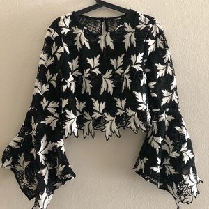 Cropped Lace Top w/ Bell Sleeves